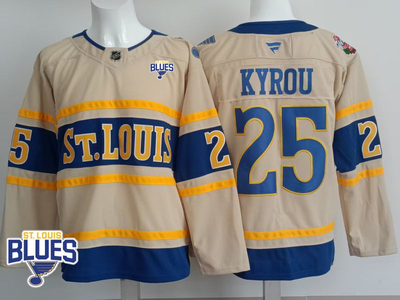 Men St.Louis Blues 25 Kyrou Cream 2025 Fanatics Home Premium NHL Jersey